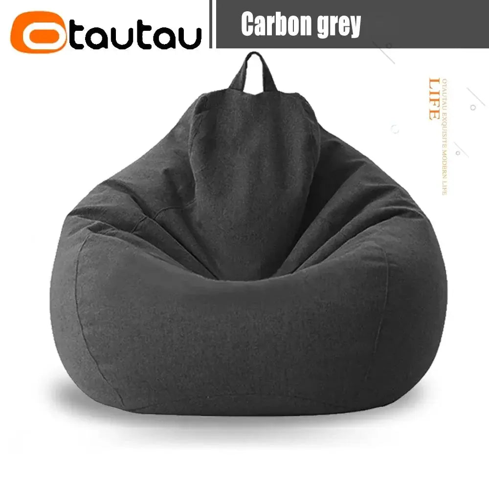 Bean bag sofa OTAUTAU in carbon grey cotton-linen with filler, 70cm