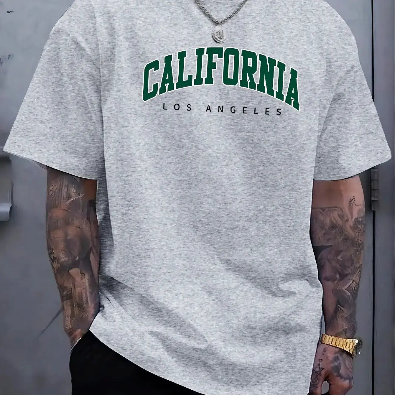 Summer Men's 100 Percent Cotton Casual T Shirt Loose Fit Short Sleeve Round Neck California Letter Print
