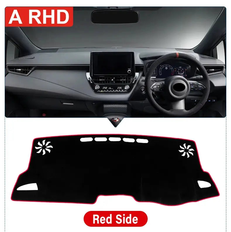 Dashboard sun shade cover for Toyota Corolla E210 by Simples Market, black with red edge, non-slip mat