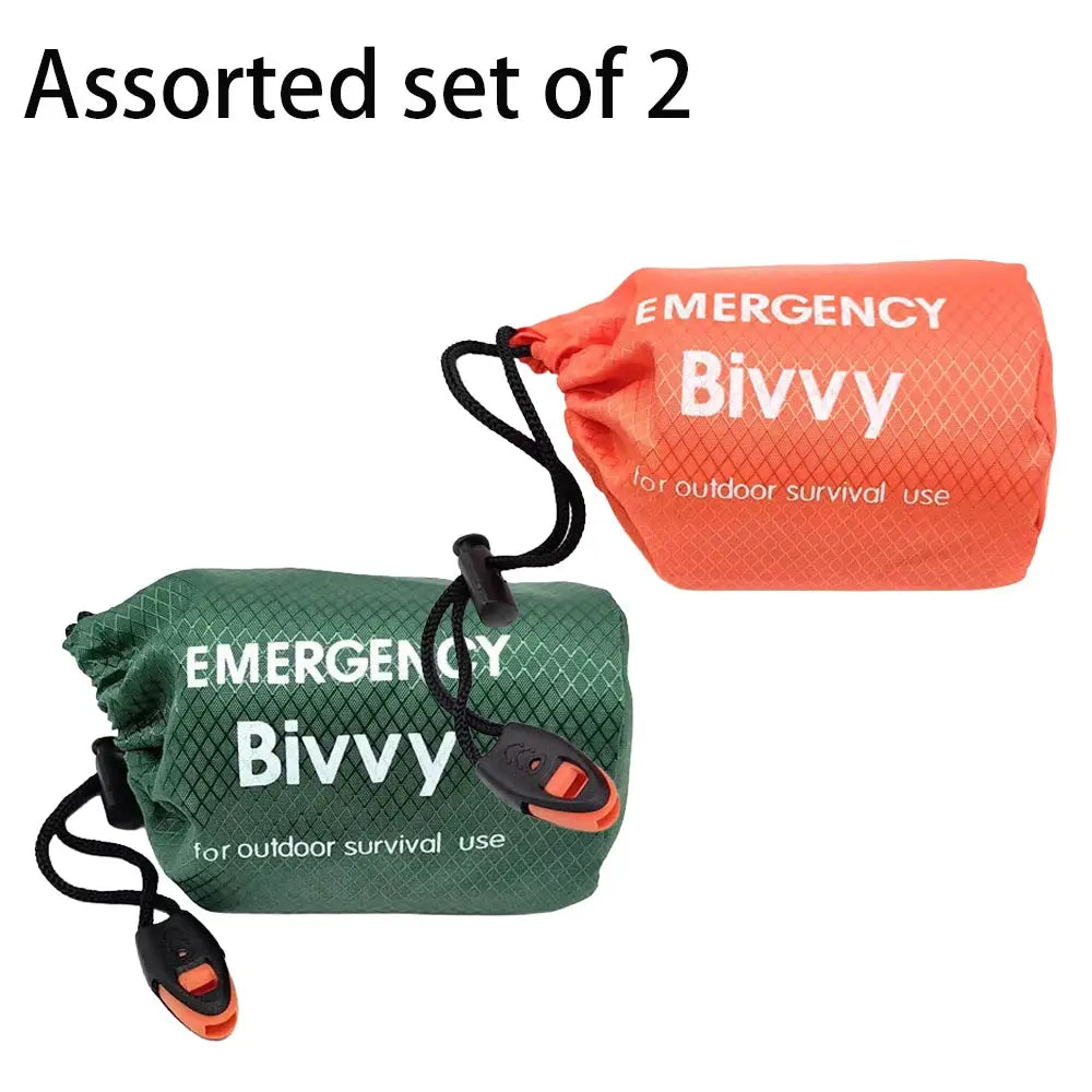 Emergency bivvy sleeping bags, set of 2 in orange and green, lightweight Mylar survival blankets for outdoor camping