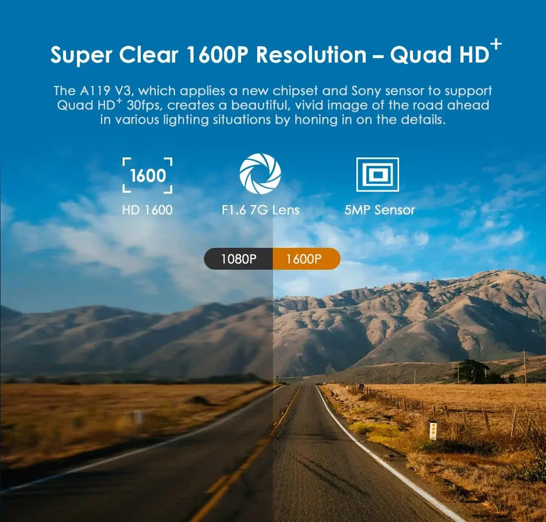 VIOFO A119 V3 car dash camera with 1600P Quad HD, F1.7G lens and 5MP sensor