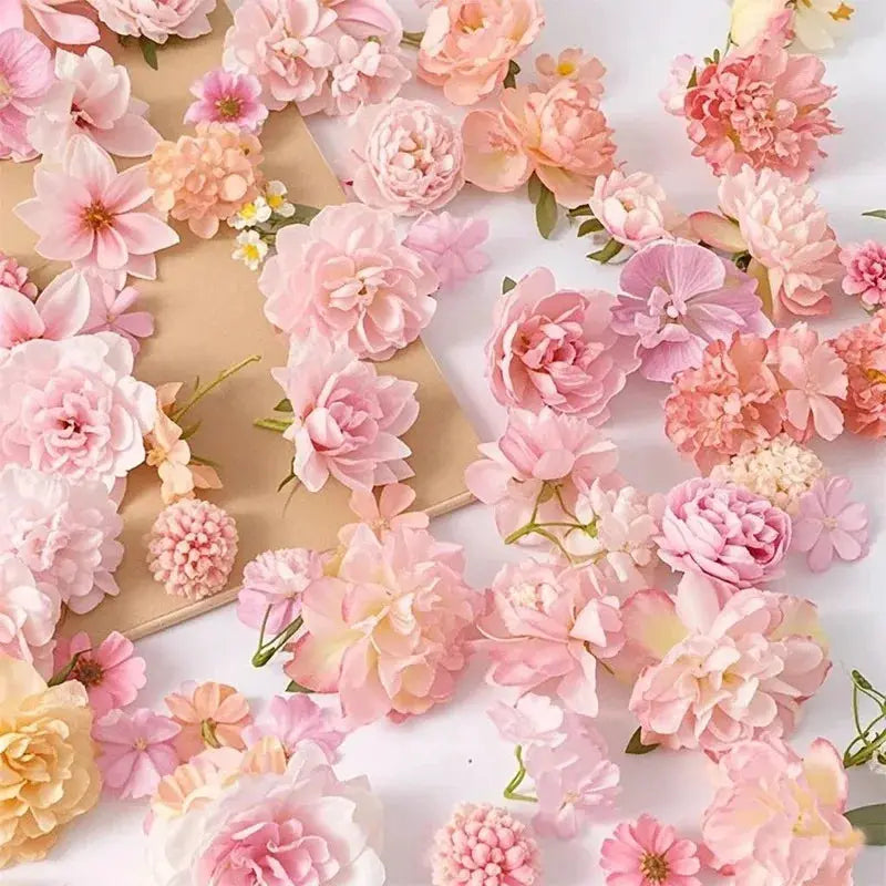 Silk artificial flower heads set, 20/50pcs in pinks, Simples Market craft florals for wreaths.