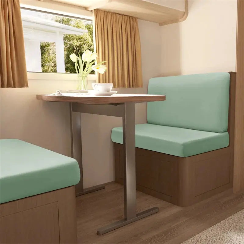 2-Piece polar fleece RV dinette cushion covers in mint green for booth seating