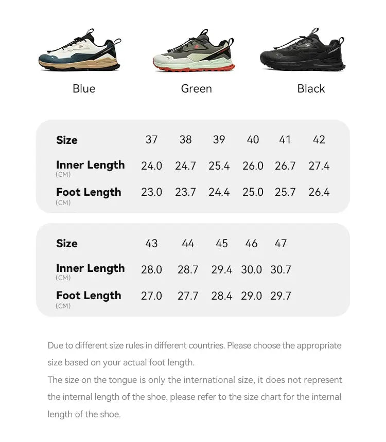 HOBIBEAR hiking shoes by Simples Market in blue, green, black; elastic band, non-slip sneakers for outdoors.