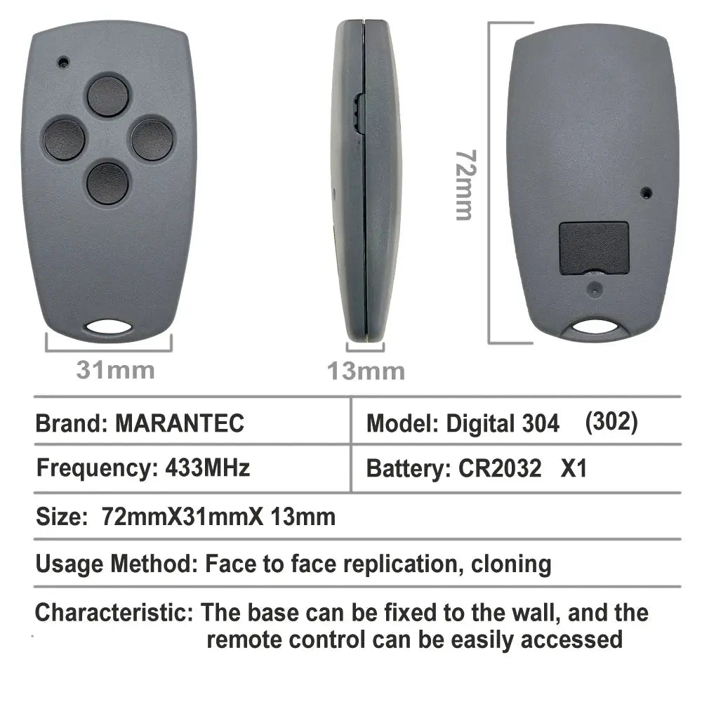 MARANTEC gray garage door remote control, 433MHz, Digital 304 model