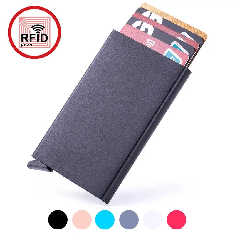 Simples Market RFID metal slim wallet with pop-up cards, minimalist black card holder