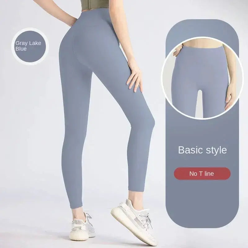 UPF50+ women yoga leggings gray lake blue, high-waist hip-lift fitness pants for gym and running