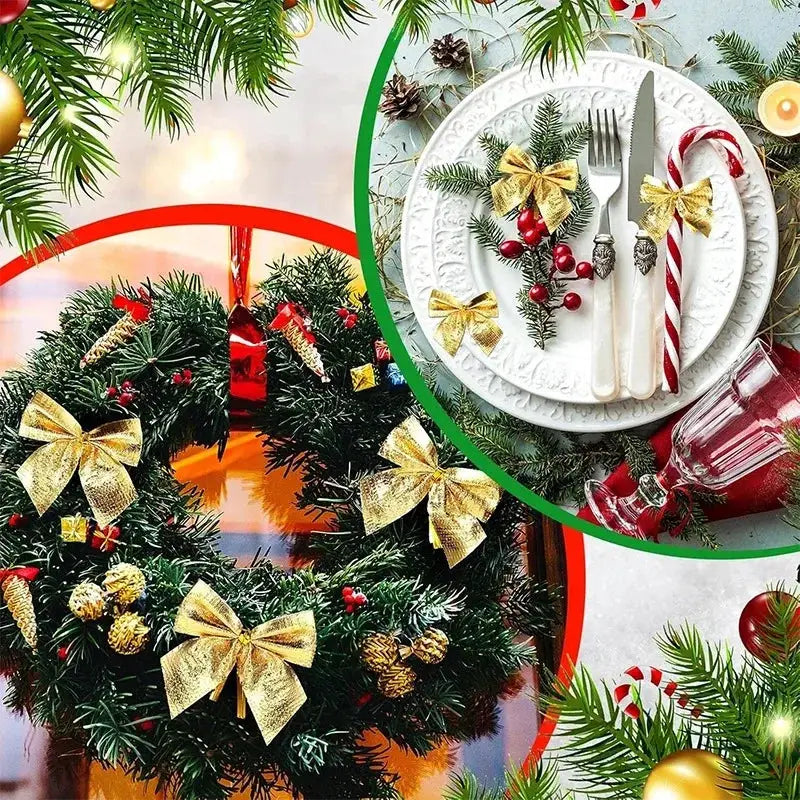 12 24 36 Pcs Christmas Bow Red Gold Mini Tree Bowknot For Home Decoration Wedding Decor New Year Party DIY Gift
