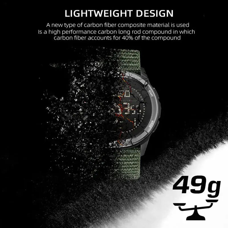North Edge Alps digital carbon-fiber watch with green strap, lightweight and waterproof 50m