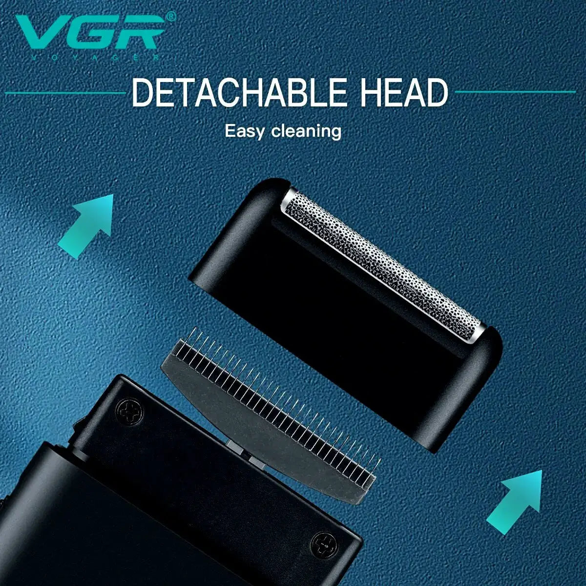 VGR electric shaver by Simples Market; three-piece black set with detachable head and trimming comb for easy cleaning