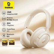 Baseus Bass EH10 NC wireless over-ear headphones, white, with 45dB adaptive ANC and Bluetooth 6.0.
