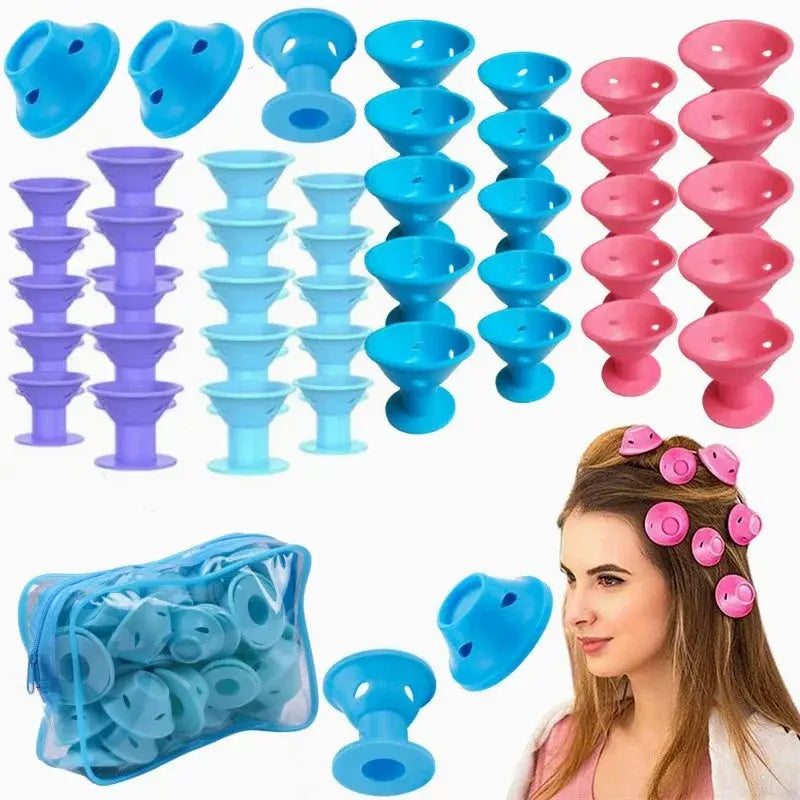 Soft rubber silicone hair curlers set with clips, heatless rollers in multicolor, 10/20 pcs by Simples Market