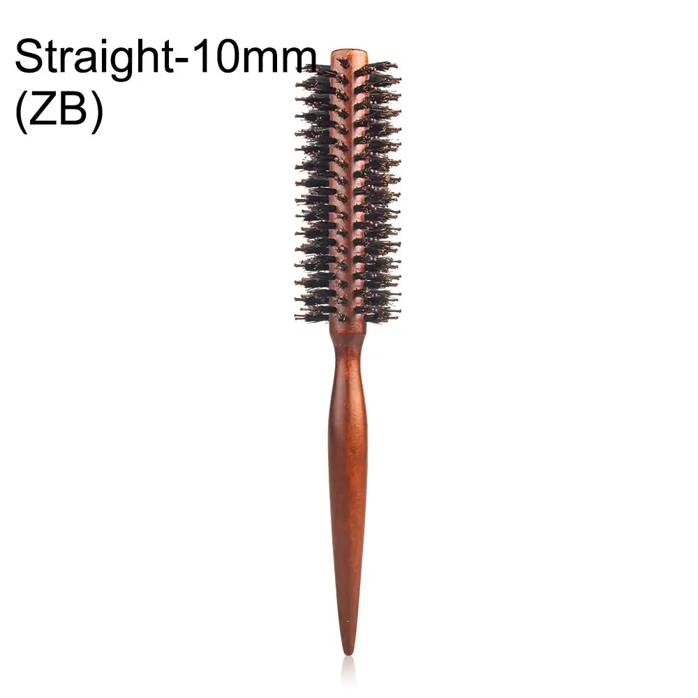 Simples Market wood-handle round curling brush with boar bristles and 10mm straight barrel