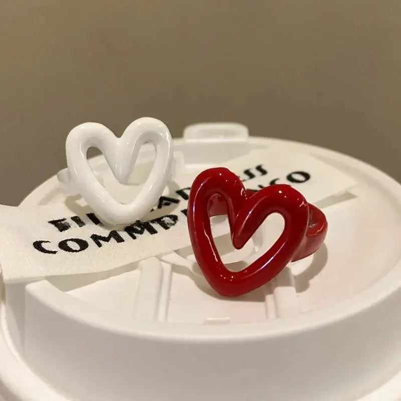 LATS White Red Enamel Heart Ring For Women And Girls Geometric Dripping Oil Y2K Opening Ring Jewelry Gift Wholesale