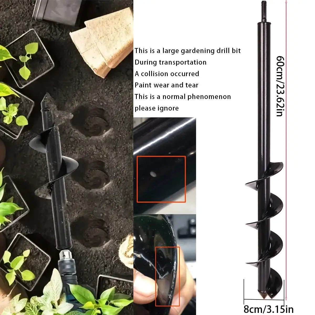 Spiral Hole Drill Bit For Gardening Planting Attach To Corded Or Cordless Drill For Easy Soil Loosening And Hole Digging