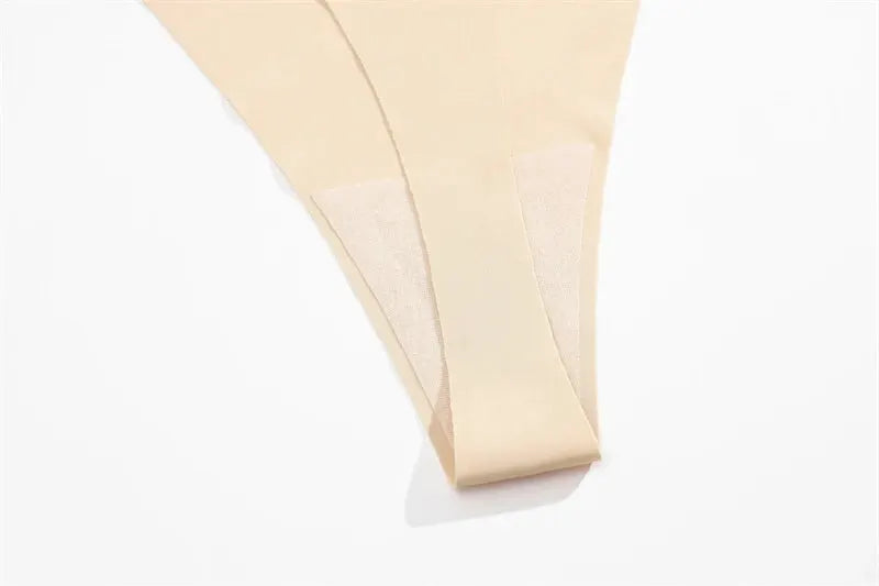 4-pack beige seamless thong underwear for women, ultra-thin breathable high-stretch fabric