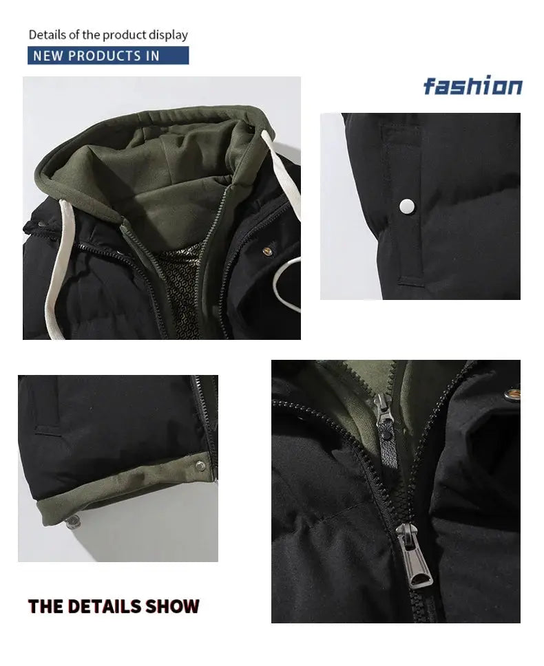 Simples Market Korean fashion hooded vest for men, black windproof sleeveless jacket with green hood lining and zipper.