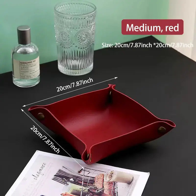 Leather Living Room Entry Key Storage Box and Cosmetics Sundries European Tray Desktop Organizer