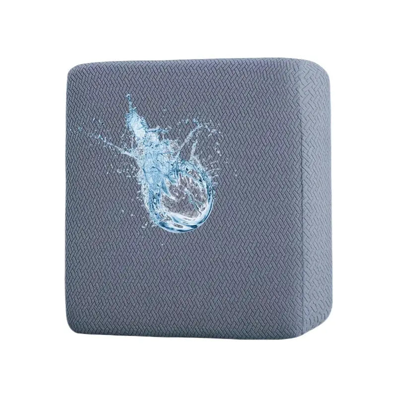 Outdoor sofa cushion slipcover by Simples Market in blue-gray waterproof fabric.