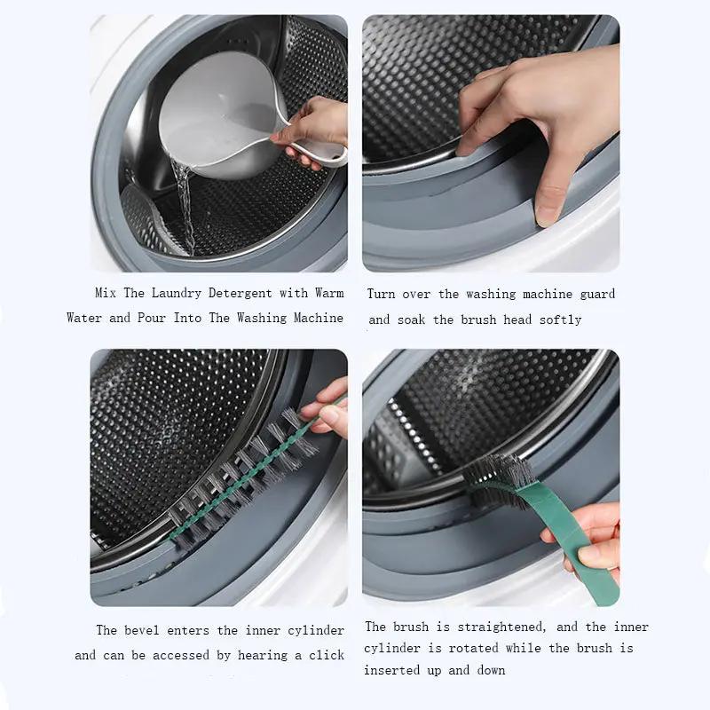 Deep cleaning washing machine brush with extra-long handle and green sponge bristles