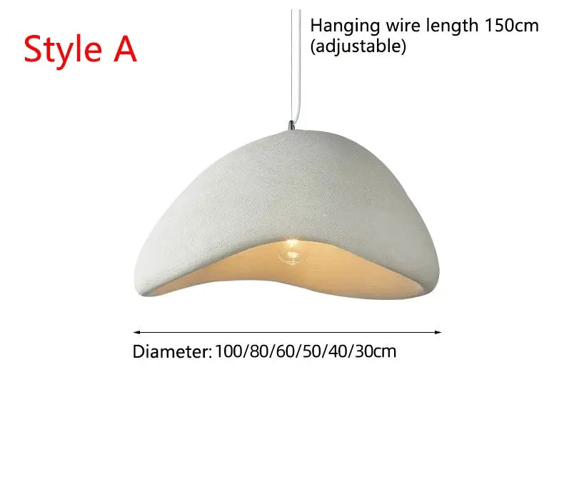 Simples Market Nordic Wabi Sabi pendant light, Style A, grey textured exterior with wooden interior, adjustable 150 cm