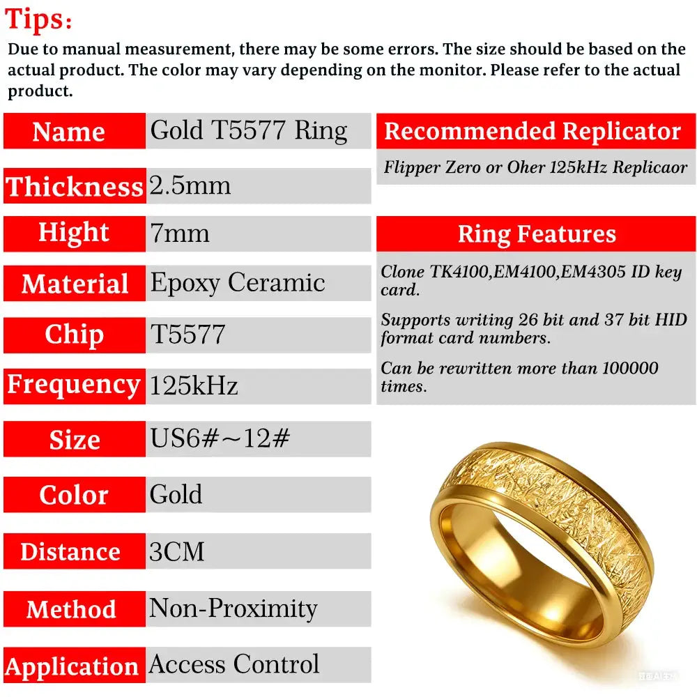 RFID 125kHz T5577 Smart Ring For TK4100 EM4100 Access Control Card Ceramic Epoxy Resin Waterproof Fingerprint Resistant