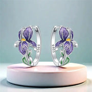 925 Sterling Silver Purple Iris Hoop Earrings With Zircon Flower And Plant Series For Women Gift