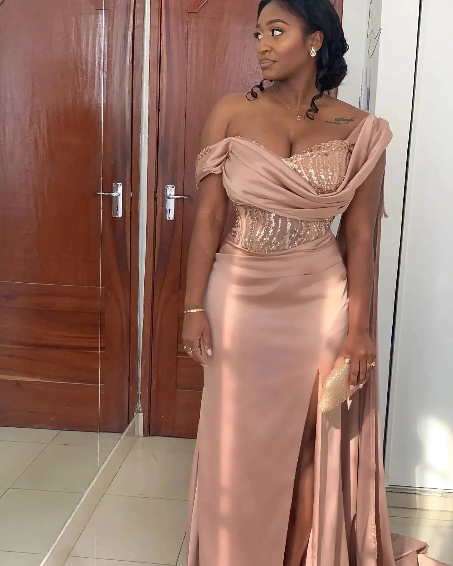 Elegant Mermaid Satin One Shoulder Prom Party Bridesmaid Dress 2025