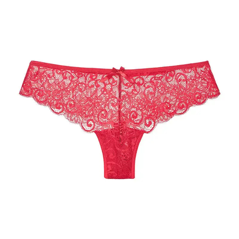 LaceLuxe Women Breathable Lace Panties Briefs Comfortable Nylon Spandex Blend With Hollow Bowknot Design