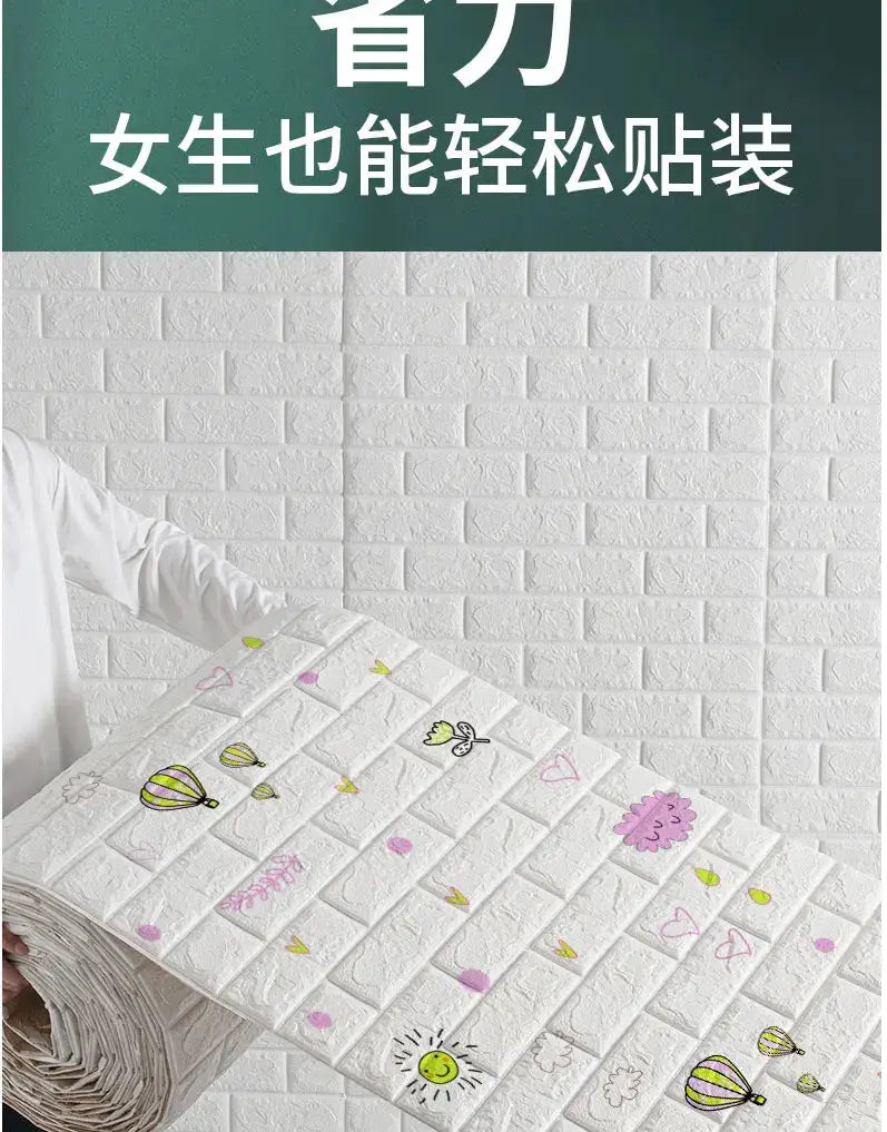 3D foam brick wall panels by Simples Market, self-adhesive waterproof wallpaper with white brick texture