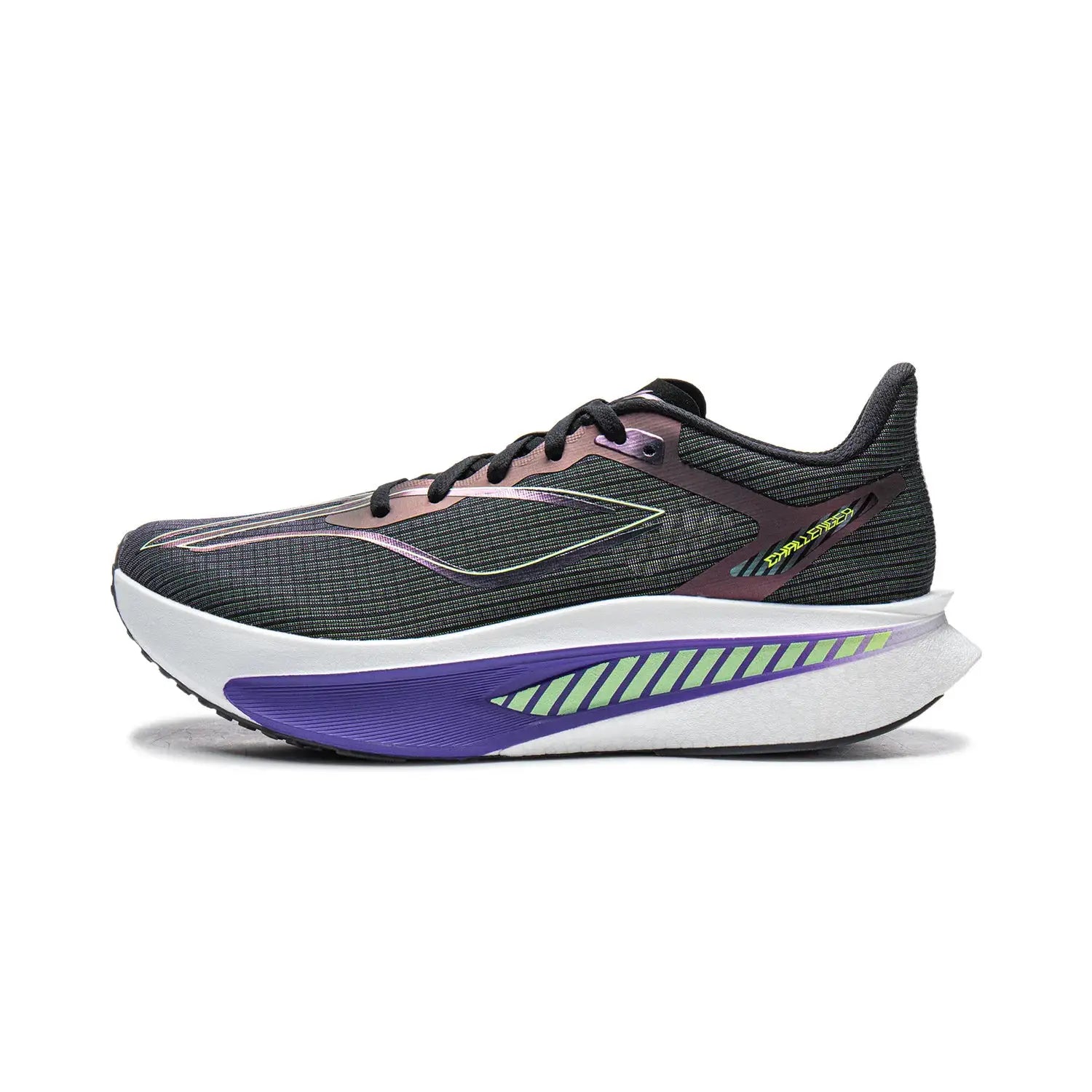 Li-Ning FEIDIAN 6 Challenger racing running shoes, black mesh upper with purple accents and white midsole