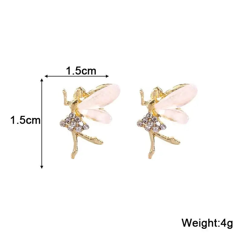 Simples Market white blooming flower dangle earrings with pink enamel petals and imitation pearls, pair