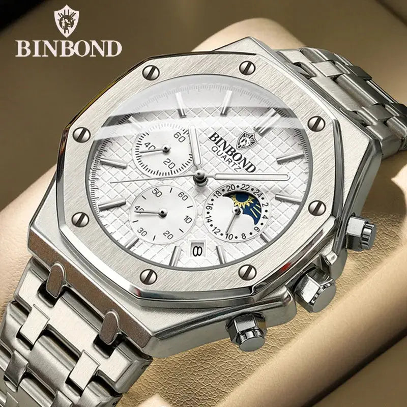 Mens Luxury Quartz Wristwatch With Stainless Steel Band Waterproof Luminous Hands Date For Professional Business Attire