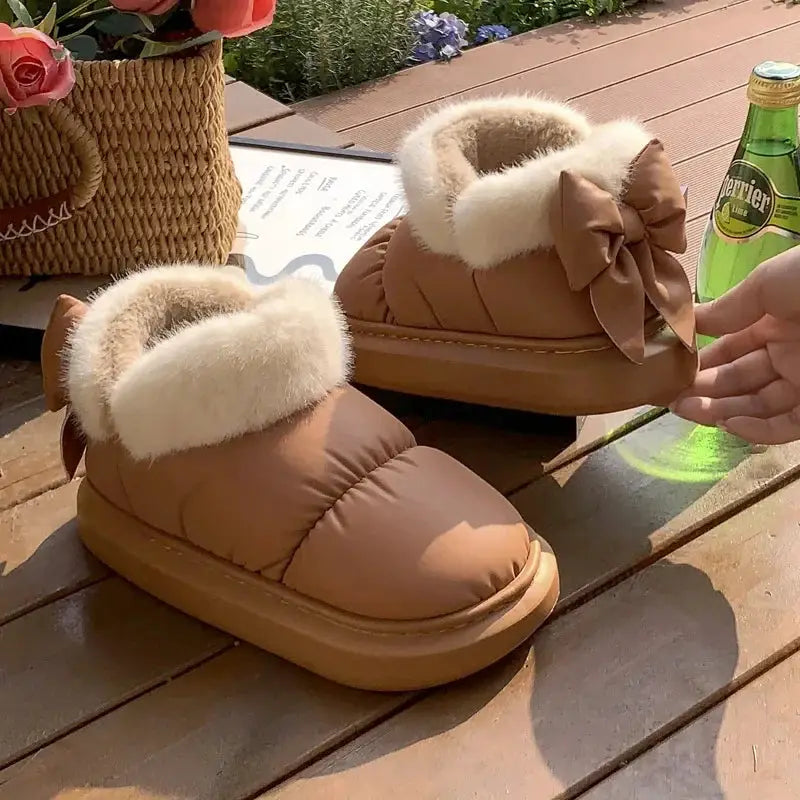 CozySnow Plush Bow Winter Ankle Boots For Women Waterproof Warmth And Cushioned Comfort For Snow Days