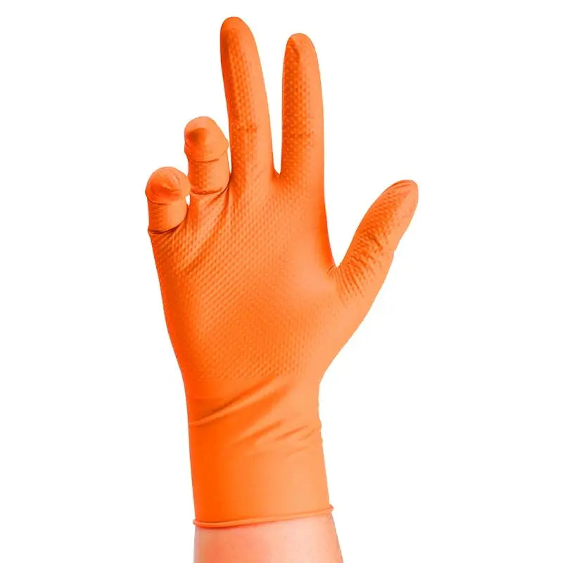 Heavy Duty Orange Nitrile Gloves 8 Mil Disposable With Diamond Textured Grip For Mechanic Safety And Work Gloves