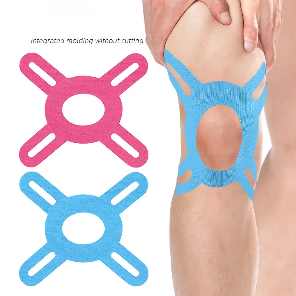 Simples Market knee kinesiology tape set, 5-piece precut elastic tape in pink and blue for knee pain relief and support