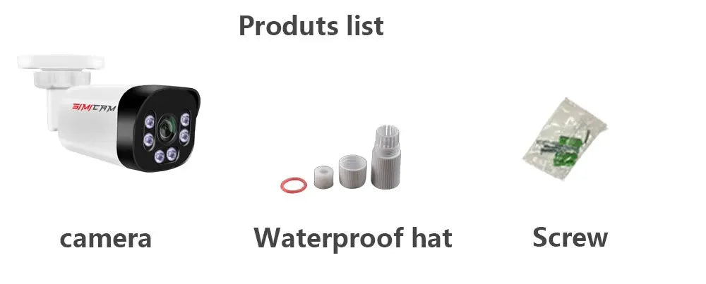 Simples Market 4K PoE security camera with audio, plus waterproof hat and screws (3 items)