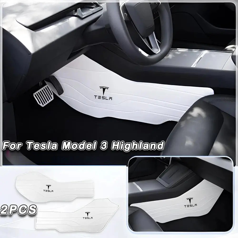 Tesla interior mats set, white leather, 2pcs cockpit/2 sides, for Model 3 Highland, Simples Market