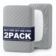 2-pack quilted gray waterproof mattress covers by Simples Market; stain- and wrinkle-resistant.