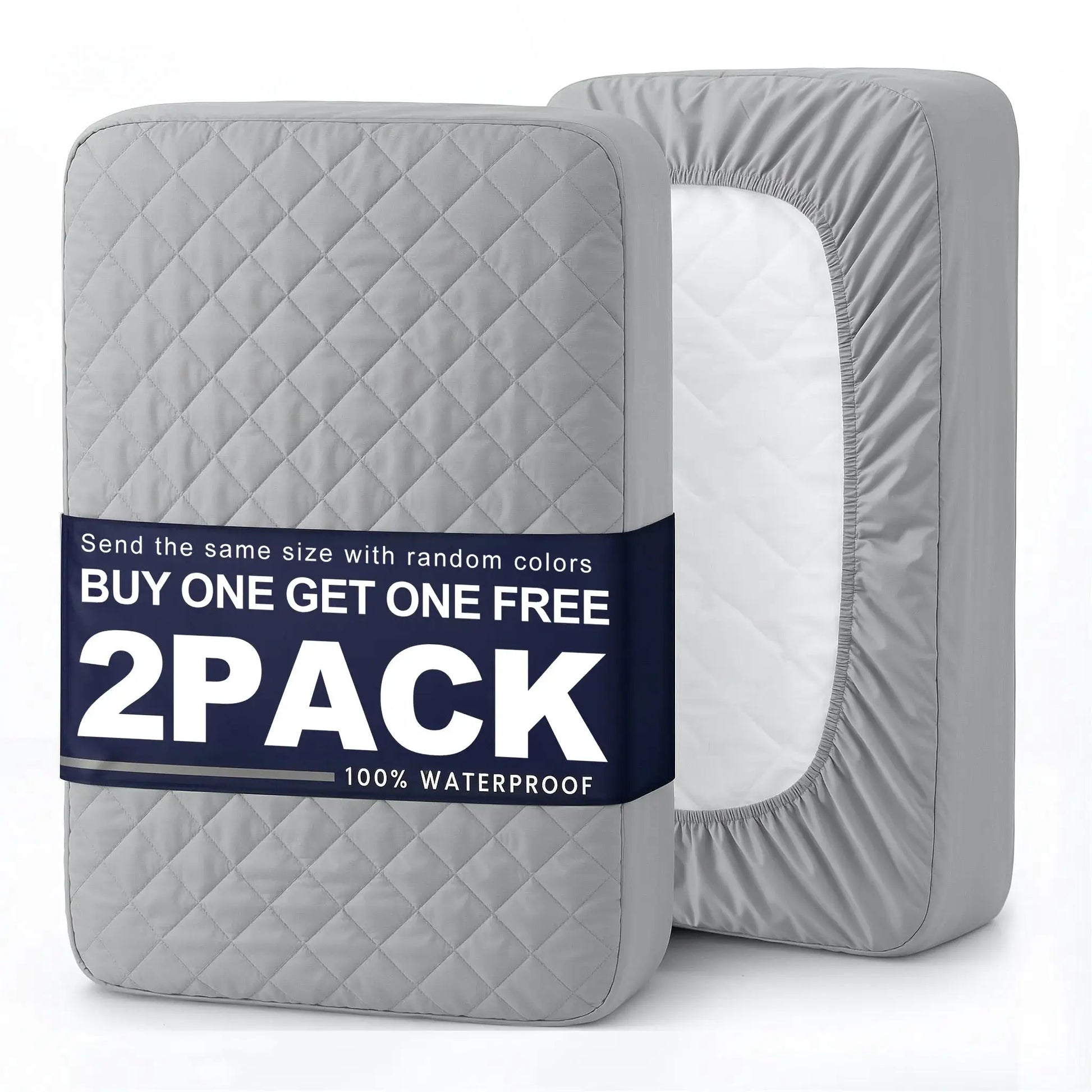 2-pack quilted gray waterproof mattress covers by Simples Market; stain- and wrinkle-resistant.