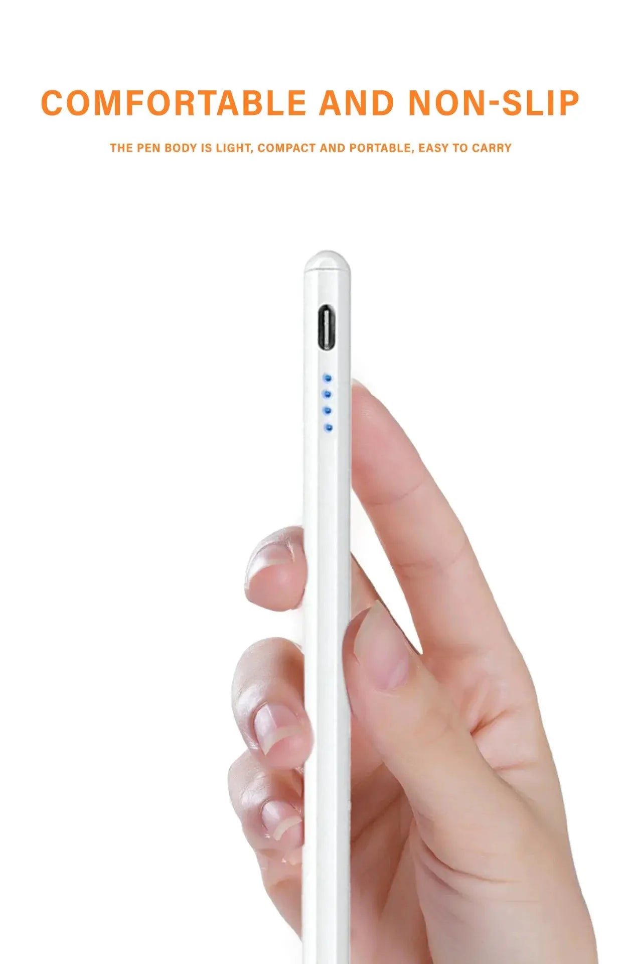 Simples Market universal stylus pen, white plastic with blue indicator dots, for tablets and phones.