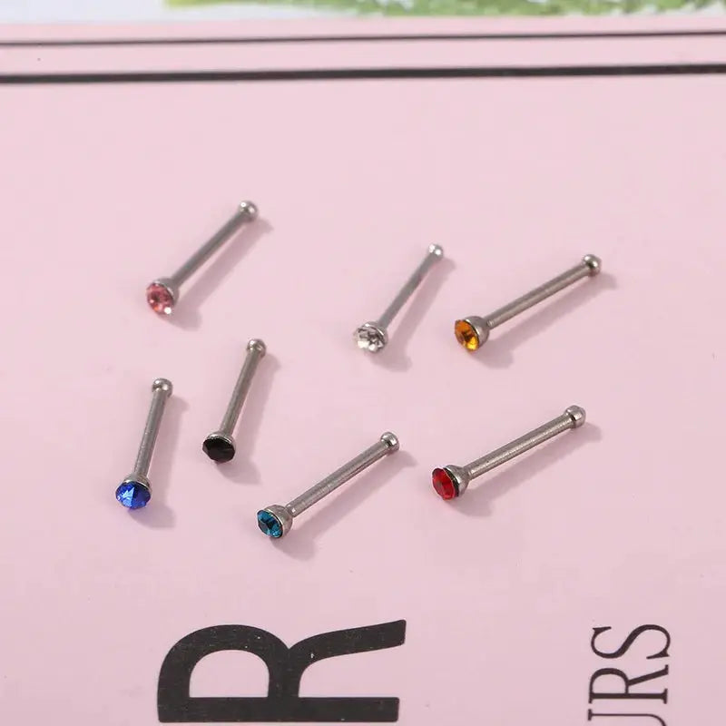 24 Piece Crystal Nose Ring Studs Jewelry Set Stainless Steel Hypoallergenic Body Piercing