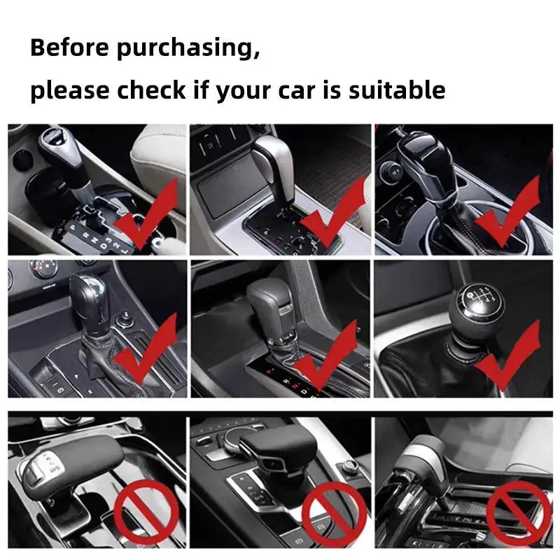 Gear shift cover by Simples Market; fits manual/automatic cars, interior decor; collage of 9 gear shifters