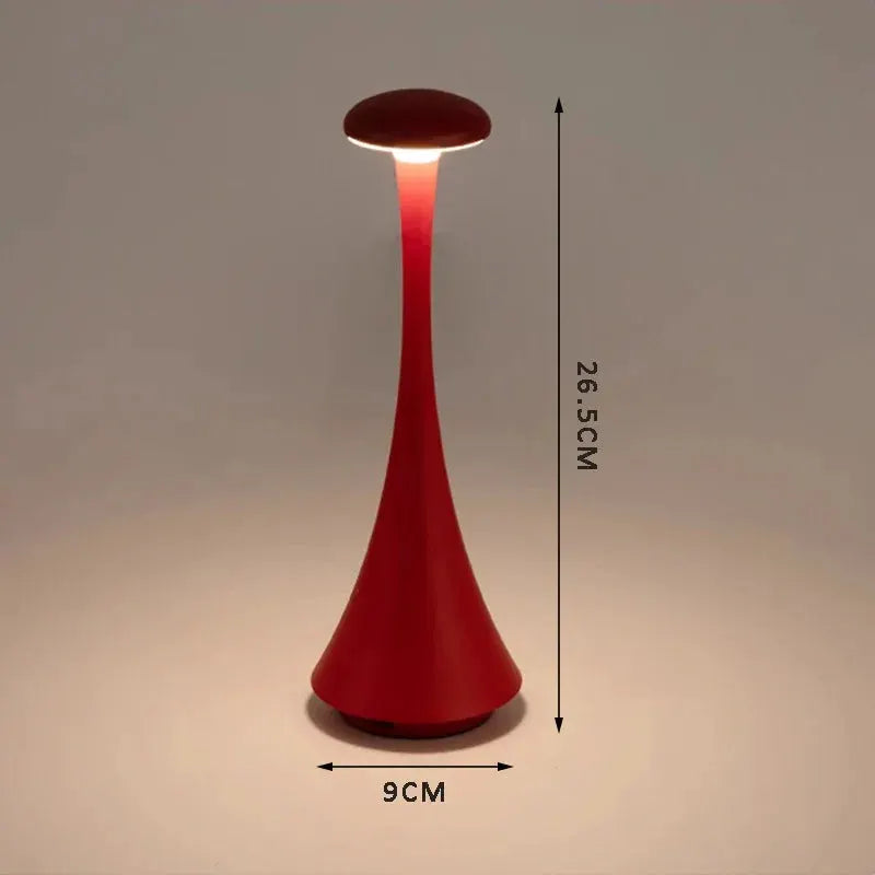 Mushroom Table Lamp, red, 26.5 cm tall, wireless touch control.