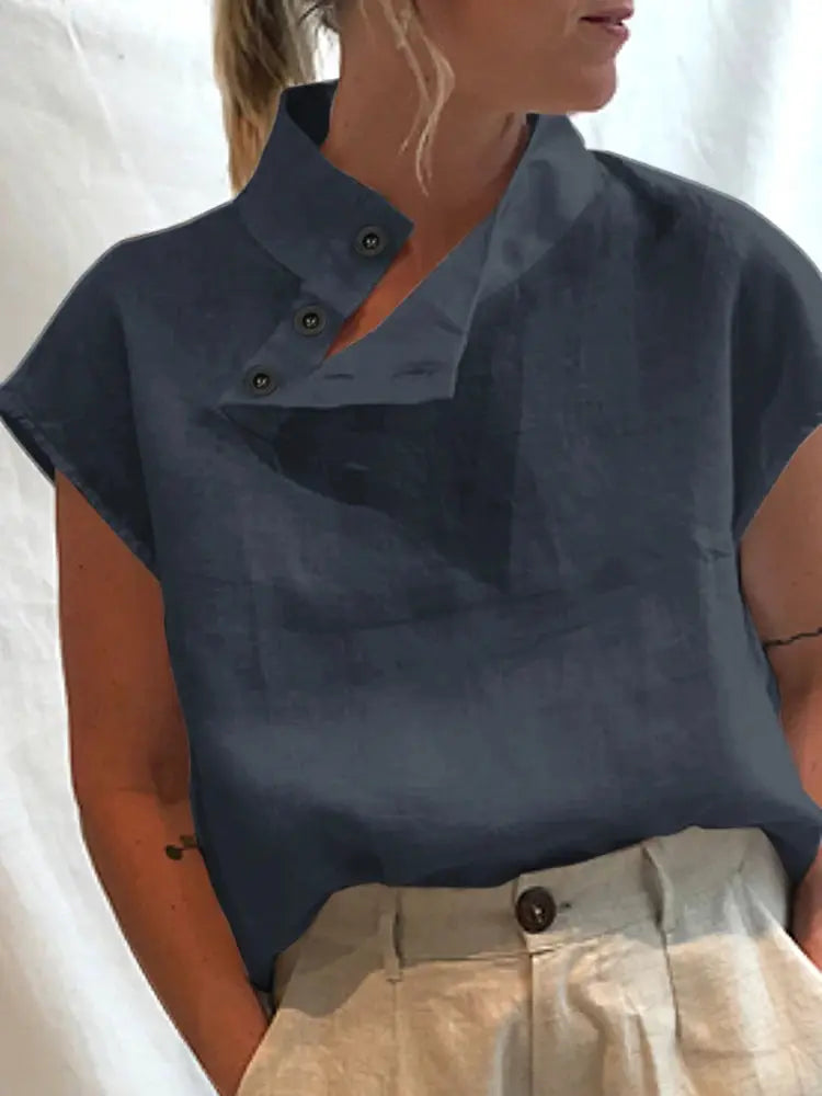 ZANZEA Women Blouses Cotton Linen Summer Top Short Sleeve Tunic