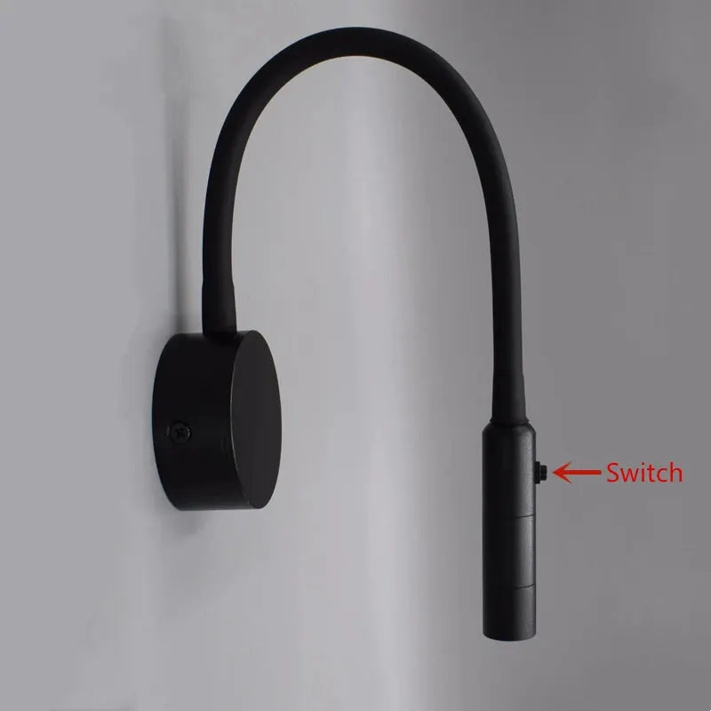 LED flexible gooseneck wall lamp, black, by Simples Market with switch