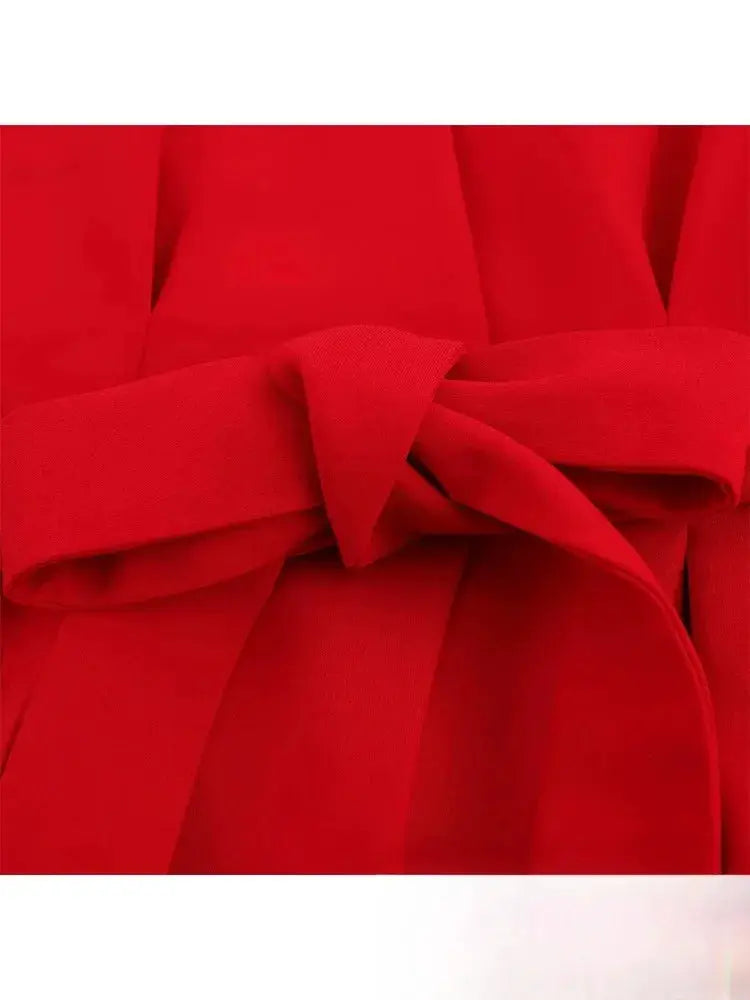 KONDALA red blazer set close-up of belt knot and sash detail