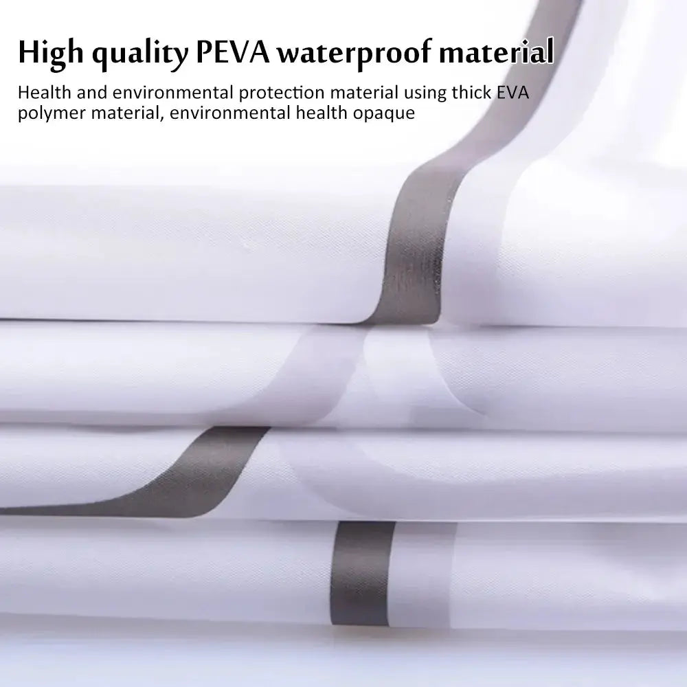 Shower curtain with hooks, white PEVA fabric, waterproof with gray stripe pattern, Simples Market