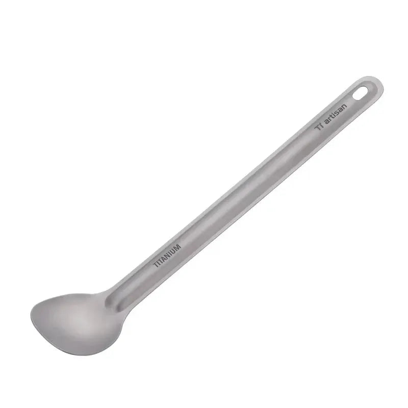 Tiartisan titanium long-handle spork spoon; ultralight camping cutlery, silver