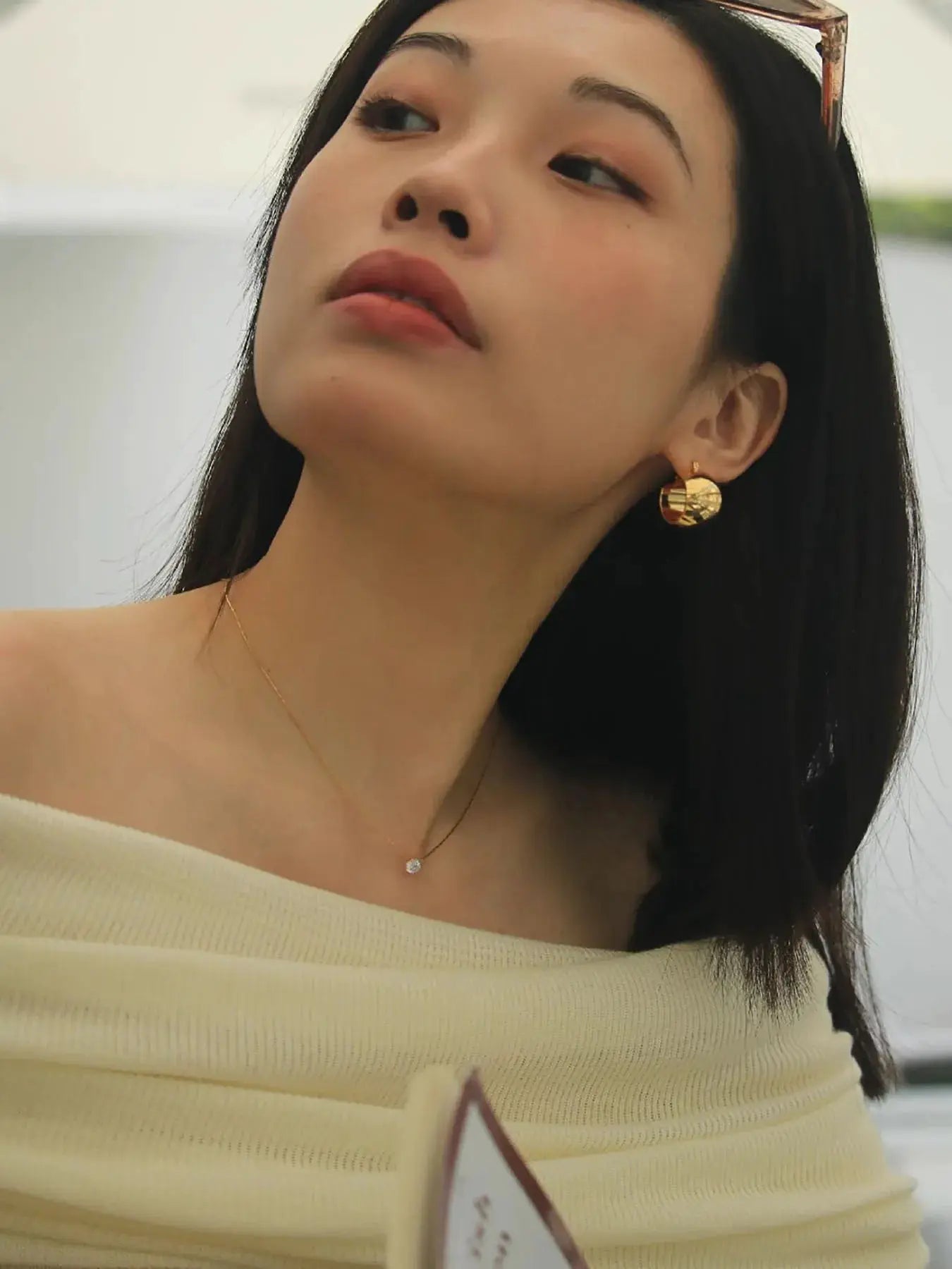 PerisBox dainty zircon necklace on anti-tarnish stainless steel chain; round clear CZ, plus 1 pair gold-tone studs.